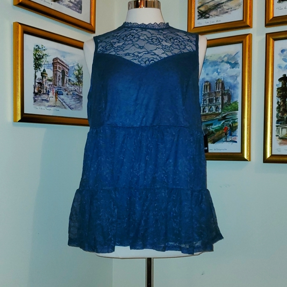 Torrid Sleeveless Blue Lacey Peplum Top NEW